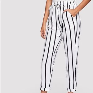 Drawstring Waist Striped Tapered Pant